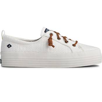 Sperry Crest Vibe Smocked Hemp Platform Biele - Damske Tenisky